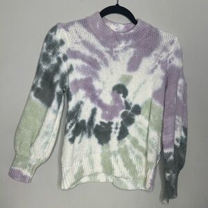 Madewell Tie-Dye Knit Mock Neck Puff Sleeve Sweater size Small green purple